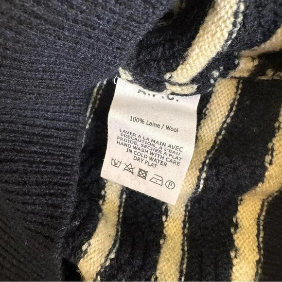 A.P.C. Rue Madame Paris 100% Wool Blue White Sweater striped crew neck S - Picture 8 of 10